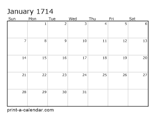 1714 Monthly Calendar