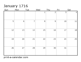 1716 Monthly Calendar