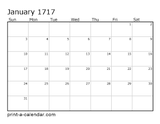 1717 Monthly Calendar