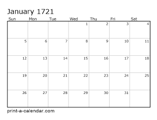 1721 Monthly Calendar