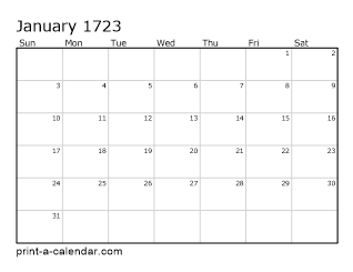 1723 Monthly Calendar