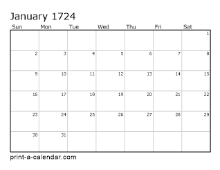1724 Monthly Calendar