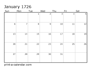 1726 Monthly Calendar