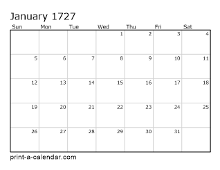 1727 Monthly Calendar