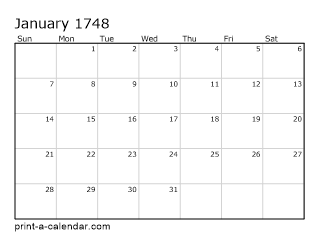 1748 Monthly Calendar