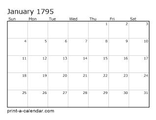 1795 Monthly Calendar