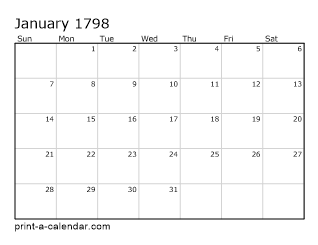 1798 Monthly Calendar