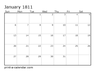 1811 Monthly Calendar
