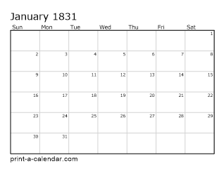 1831 Monthly Calendar