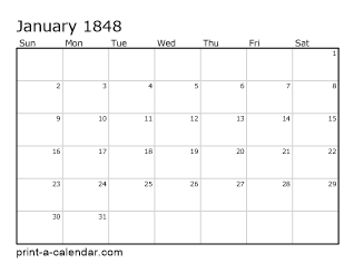 1848 Monthly Calendar