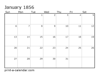 1856 Monthly Calendar