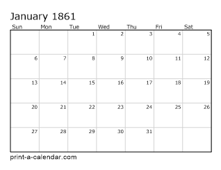 1861 Monthly Calendar