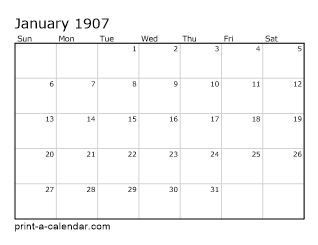 1907 Monthly Calendar