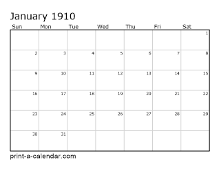 1910 Monthly Calendar