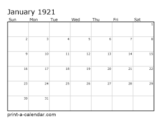 1921 Monthly Calendar