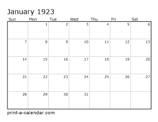 1923 Monthly Calendar