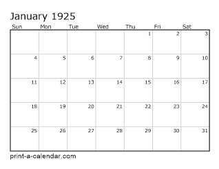 1925 Monthly Calendar