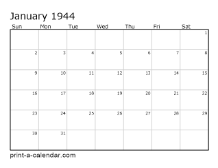 1944 Monthly Calendar