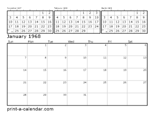 Download 1968 Printable Calendars