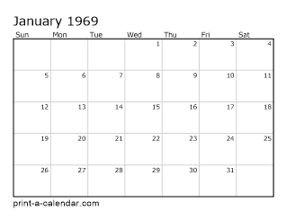 1969 Monthly Calendar