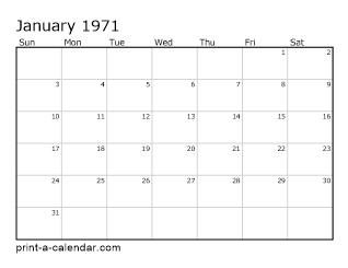1971 Monthly Calendar