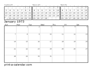 Download 1973 Printable Calendars
