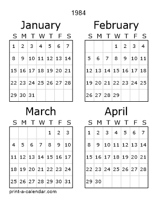 1984 Three Page Calendar