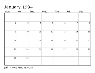 1994 Monthly Calendar