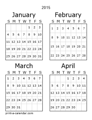2015 Three Page Yearly Calendar | Four months per page