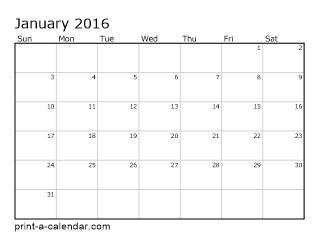 strand Anslået stun 2016 Printable Monthly Calendar