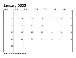 202 Monthly Calendar