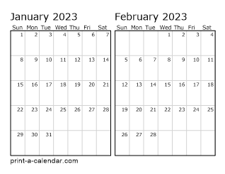2023 Two Months per page printable calendar