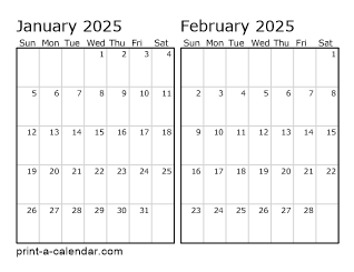 2025 Two Months per page printable calendar