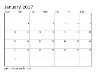 2027 Monthly Calendar