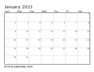 2033 Monthly Calendar