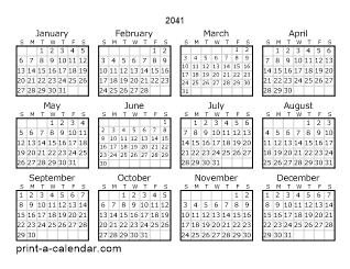 2041 Yearly Calendar | One page Calendar