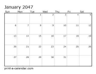 2047 Monthly Calendar