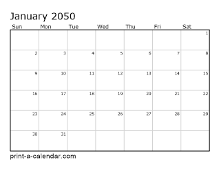 2050 Monthly Calendar