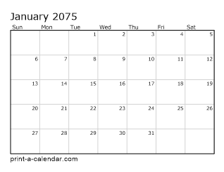 2075 Monthly Calendar