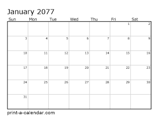 2077 Monthly Calendar
