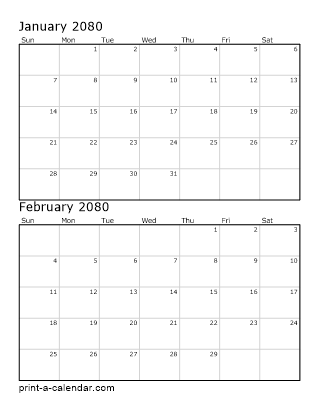 Download 2080 Printable Calendars