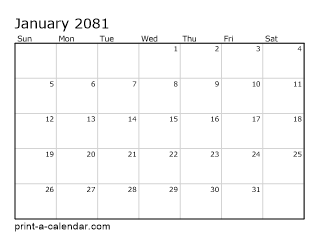 2081 Monthly Calendar