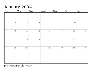 2094 Monthly Calendar