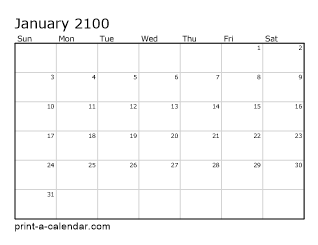 2100 Monthly Calendar