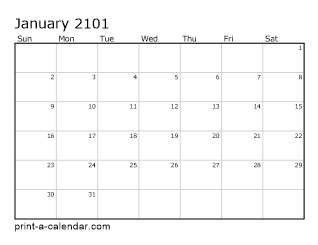 2101 Monthly Calendar