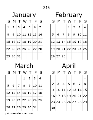 215 Three Page Yearly Calendar | Four months per page