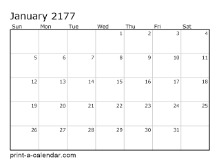 2177 Monthly Calendar