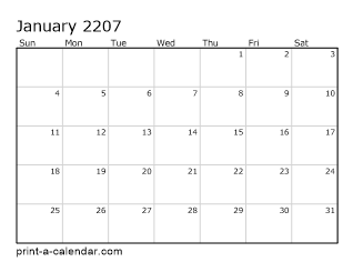 2207 Monthly Calendar