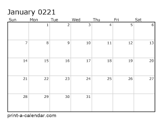 221 Monthly Calendar