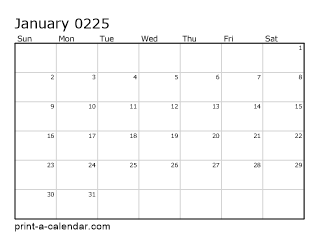 225 Monthly Calendar